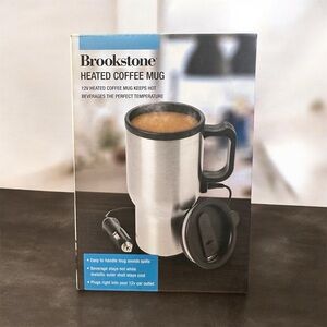 Brookstone Heated Coffee Mug 12V Car Plug – Stainless Steel Travel Mug w/ Lid